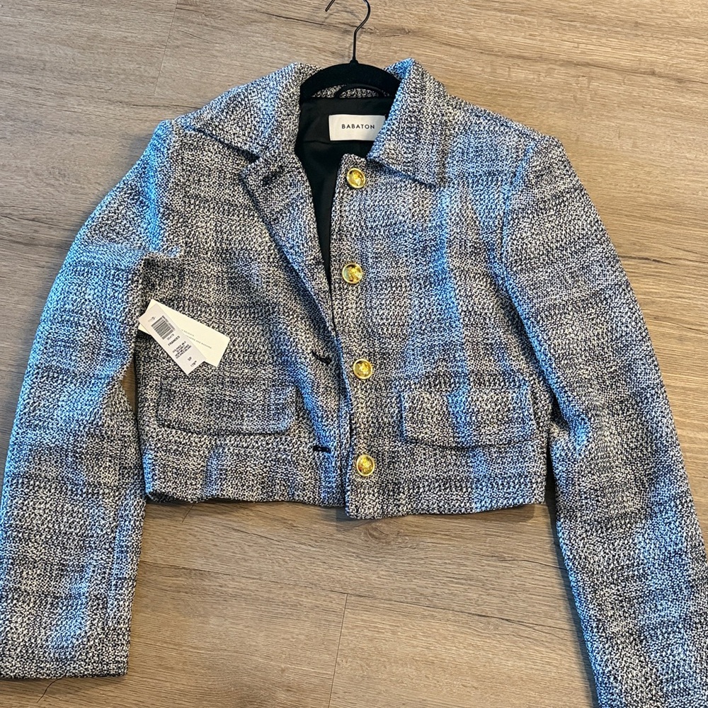 Aritzia Gray Cropped Jacket with Gold Accents